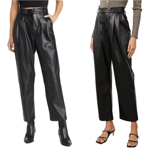 New Rails Jo Pant Vegan Faux Leather Pleat Front Trouser Black Sz 6